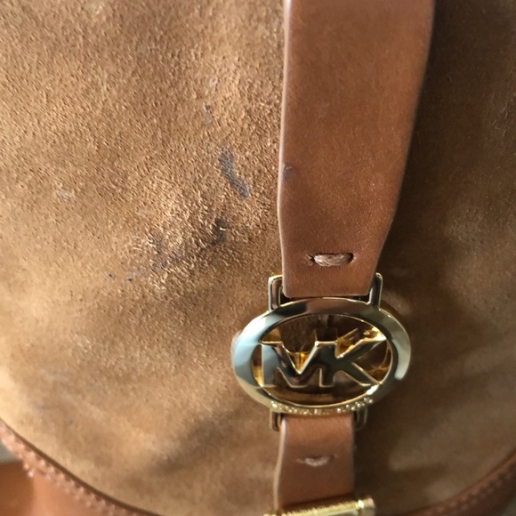 MICHAEL KORS CAMEL BUCKLE MID CALF HEELED SUEDE AND LEATHER BOOTS NWOT - Picture 9 of 9